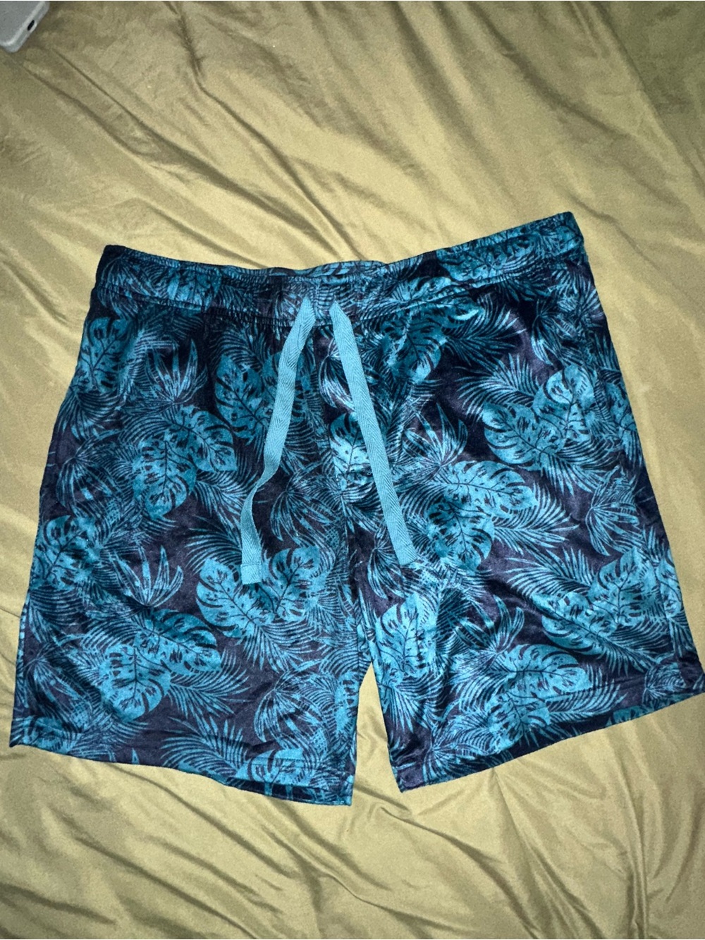 Izod Blue Tropical Leaf Plush Sleep Shorts